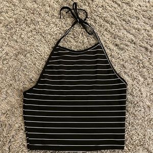 Black and white striped halter top